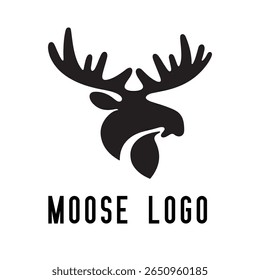 Logotipo de Alce Mínimo - Design de Silhueta Vetor de Alce Majestic com Antlers, Perfeito para Marcas ao Ar Livre, Aventura Wilderness, Artes de Caça, Ícones da Natureza, Logotipos Rústicos e Temas da Vida Selvagem