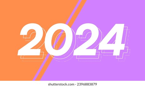Minimal Motion 2024 New Year Numeric Typography Template, Pink-Orange Background