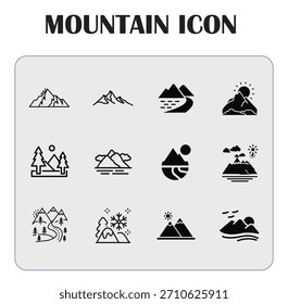 Ilustração de vetor de ícone de montanha mínima representando a natureza, aventura, viagem ao ar livre, caminhadas e elementos de design de paisagem.