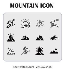 Minimal mountain icon vector illustration representing nature, adventure, outdoor travel, hiking, and landscape design elements.