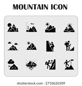 Minimal mountain icon vector illustration representing nature, adventure, outdoor travel, hiking, and landscape design elements.