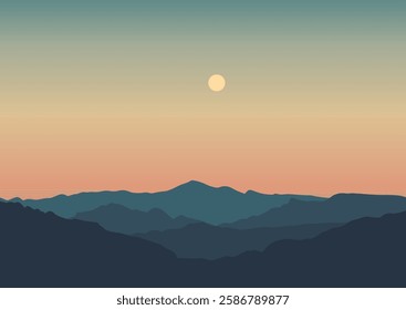 Minimal mountain landscape against a sunset sky