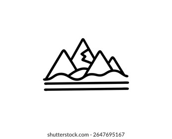 Minimal mountain landscape icon with snow, clouds and nature scenery in line art style  perfect for outdoor, travel, nature, adventure, winter and hiking themes