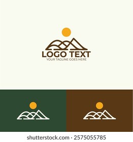 minimal mountain line art logo design template