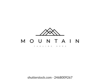 minimal mountain peak valley line art logo design template