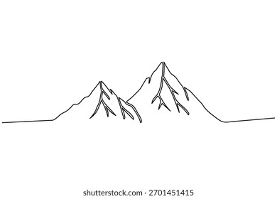 Montaña mínima de una sola línea de arte de dibujo moderno abstracto paisaje ilustración