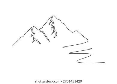 Montanha minima uma única linha arte desenho moderno abstrato paisagem ilustração
