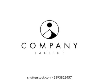 minimal mountain and sun line logo design
