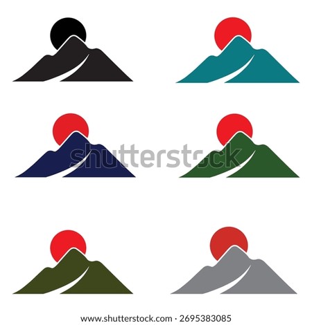 Minimal Mountain and Sun Silhouette Vector
A clean, flat silhouette of mountain peaks with a rising or setting sun in the background.