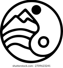 Logotipo de arte de linha de onda de montanha mínima com estrelas em círculo