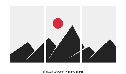 Minimal mountains landscape collage. Abstract posters japanese style, contemporary wallpapers for home decor. Vector art