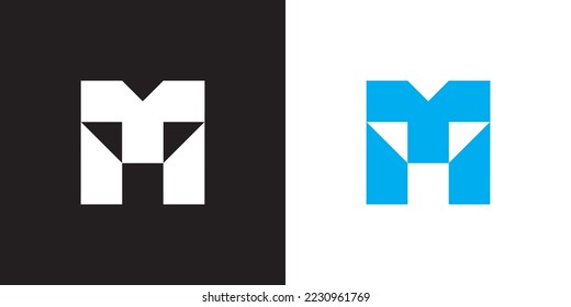 Minimal MT logo. Icon of a TM letter on a luxury background. Logo idea based on the MT monogram initials. Professional variety letter symbol and TM logo on black and blue background.