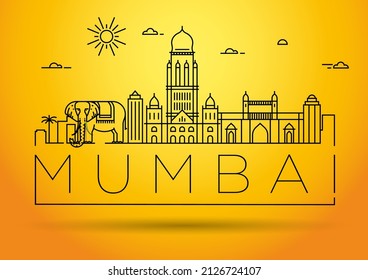 Minimal Mumbai City Linear Skyline With Typographic Design