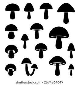 Minimal mushroom silhouettes pattern  graphic vector illustration