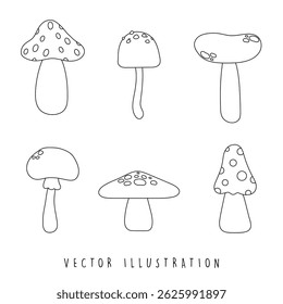 Minimal Mushrooms Line Art Set Hand Drawn Vector Illustration