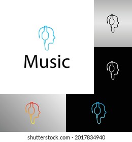 Minimale Design-Vorlage für das Musiklogo mit menschlichem Kopf