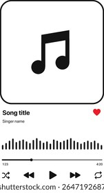 Interface de aplicativo de player de música mínima com telas para perfil, álbum, lista de reprodução e música