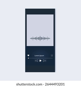 Minimal music player interface design for mobile apps. Vector template with playback controls, soundwave display, and playlist access. Clean and modern UI concept for digital audio.