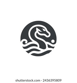 Minimal Mythical Ocean Serpent Creature Vector