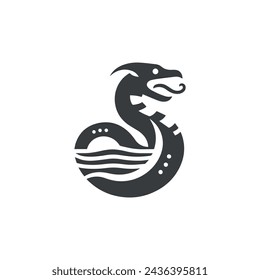 Minimal Mythical Ocean Serpent Creature Vector