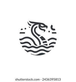 Minimal Mythical Ocean Serpent Creature Vector