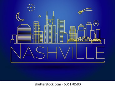 Minimal Nashville Linear City Skyline with Typographic Design