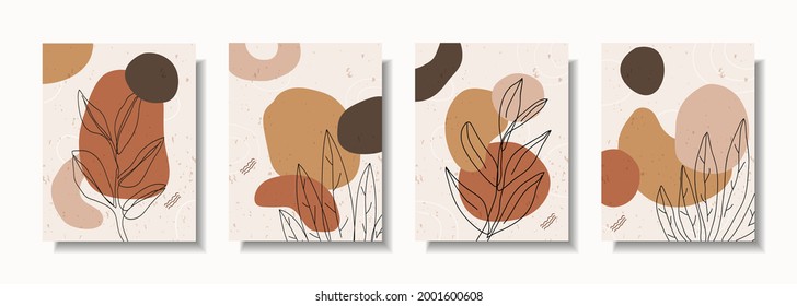 Minimal and natural vector set. Foliage line art drawing with abstract shape. Abstract Plant Art design for print, cover, wallpaper, etc