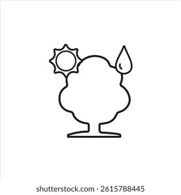 Minimal nature icon featuring a tree, sun, and water droplet, symbolizing a balance of natural elements