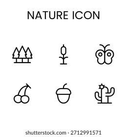 Minimal nature icon set featuring plants, leaves, trees, eco symbols, organic elements, green environment graphics perfect for apps, branding, and UI.