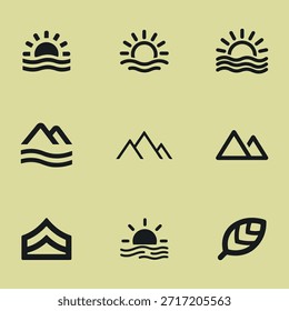 Conjunto de iconos de Naturaleza mínima Ilustración vectorial