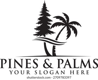 Minimal Nature Logo Set Kiefern, Palmen, Berge Outdoor Symbole