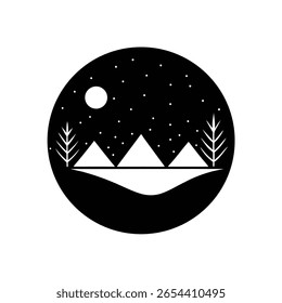 Minimal Nature Scene Silhouette Vector Art Illustration