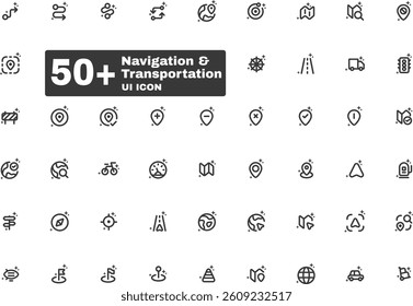 Minimal Navigation and Transportation UI Icon Set