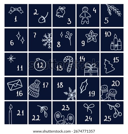 Minimal Navy Blue Advent Calendar Elegant Printable Christmas Countdown for Modern Holiday Decor and Planners