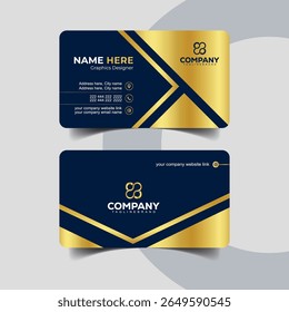 Minimal Navy Blue and Gold Business Card with Horizontal Grid Lines
