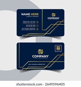 Minimal Navy Blue and Gold Business Card with Diagonal Stripe Design