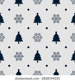Minimal Navy Christmas Tree Snowflake Seamless Pattern Repeat