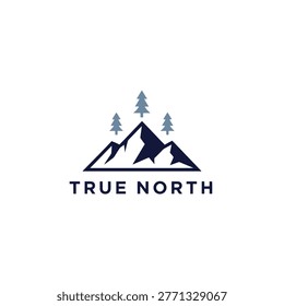 Minimal navy mountain logo with three pine trees 