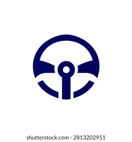 Minimal navy steering wheel logo with a central control detail, designed for driving schools, automotive services, car clubs, rentals, or transport brands.