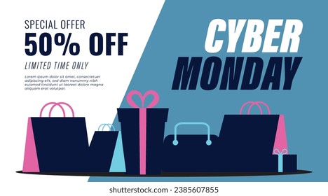 minimal neon cyber monday landscape banner poster ad social media post layout template design