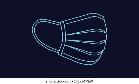 Símbolo de máscara facial de proteção de neon mínimo brilhante no fundo escuro que representa a proteção contra a poluição dos cuidados médicos da higiene da segurança da saúde e design moderno da interface do aplicativo