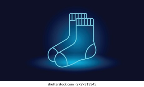 Símbolo de calcetines brillantes de neón mínimo sobre fondo oscuro que representa el calor invernal, la ropa de confort, el estilo de vida acogedor de las vacaciones y el diseño moderno de la interfaz del App