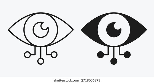Minimal neural eye icon on gray background representing computer vision, neural perception, image recognition, and AI technology.