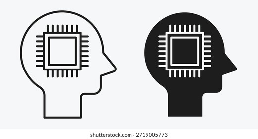 Icono de interfaz neuronal mínima sobre fondo gris que representa la interacción del cerebro con la computadora, la comunicación neuronal y la tecnología avanzada.