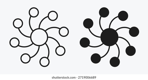 Minimales neuronales Netzwerksymbol auf grauem Hintergrund, das miteinander verbundene Neuronen, maschinelle Lernmodelle und intelligente Systeme darstellt.