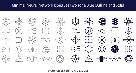 Minimal neural network icons set in twotone blue colors