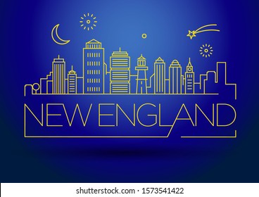 Minimal New England City Linear Skyline with Typographic Design