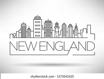 Minimal New England City Linear Skyline with Typographic Design