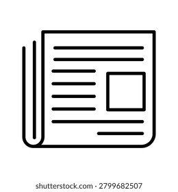 Minimal newspaper line icon suitable for news, journalism, media publications, articles, press releases, and information services.	
