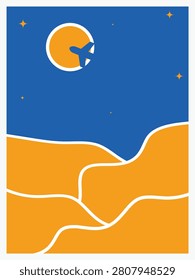 Minimal Night Desert Landscape Flat Design